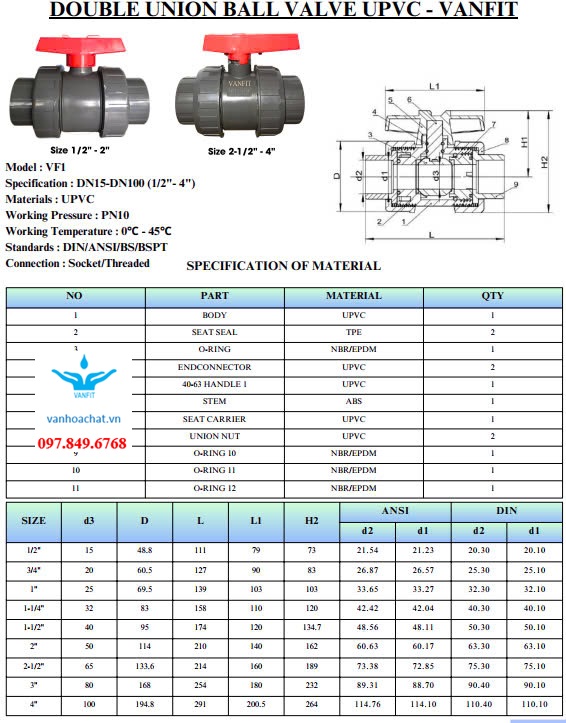 Van Bi Nhựa 2 Rắc Co - uPVC (VF1)