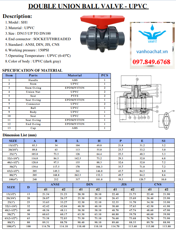 Van Bi Nhựa 2 Rắc Co