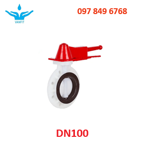 Van pvdf Dn100 Van Bướm Nhựa Tay Gạt PVDF -Dn100